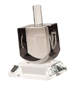 Picture of Crystal Dreidel Etched Letters with Clear Stand Black